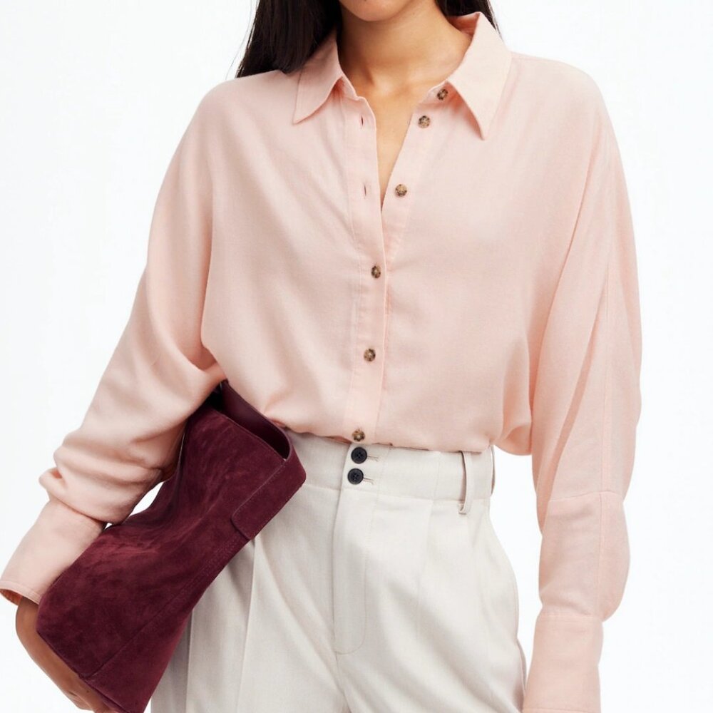 Relaxed Button-Front Women’s Shirt - Blush Pink